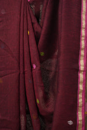 Maroon Linen Jamdani Saree - SPMLJS516