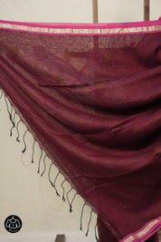 Maroon Linen Jamdani Saree - SPMLJS516
