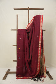 Maroon Linen Jamdani Saree - SPMLJS514