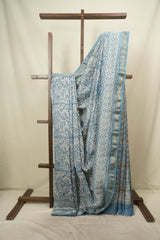 Sky Blue HBP Cotton Silk Saree With Maheshwari Border - SRSBCSS1830