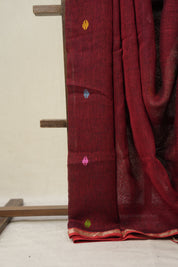 Maroon Linen Jamdani Saree - SPMLJS514