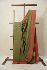 Olive Green Cotton Ilkal Saree  - SROGCIS705