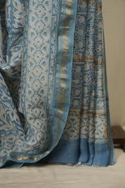 Sky Blue HBP Cotton Silk Saree With Maheshwari Border - SRSBCSS1830