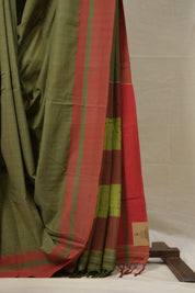 Olive Green Cotton Ilkal Saree  - SROGCIS705