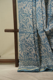 Sky Blue HBP Cotton Silk Saree With Maheshwari Border - SRSBCSS1830