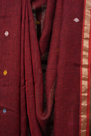 Maroon Linen Jamdani Saree - SPMLJS514