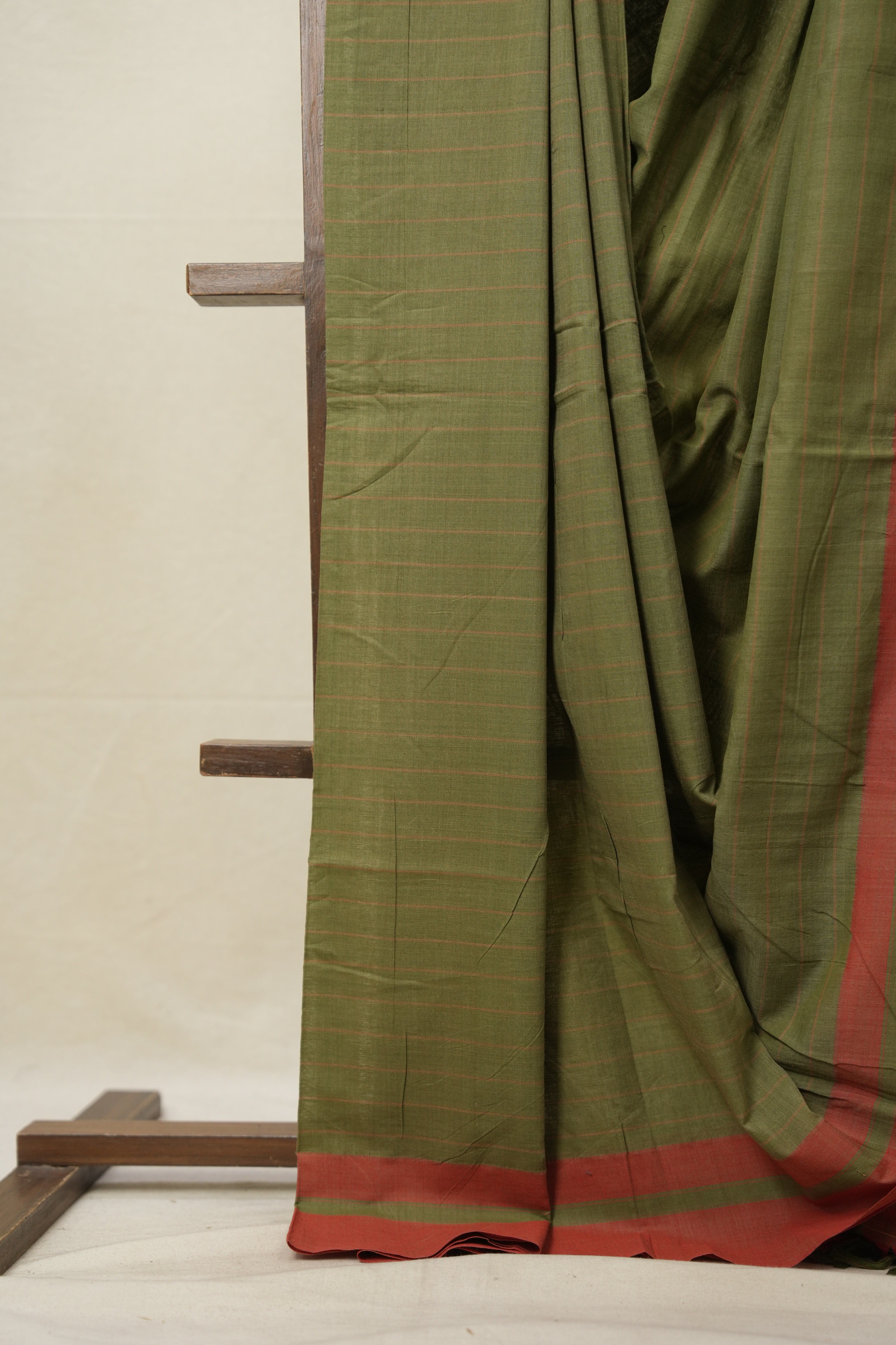 Olive Green Cotton Ilkal Saree  - SROGCIS705