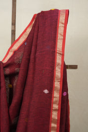 Maroon Linen Jamdani Saree - SPMLJS514