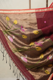 Maroon Linen Jamdani Saree - SPMLJS514