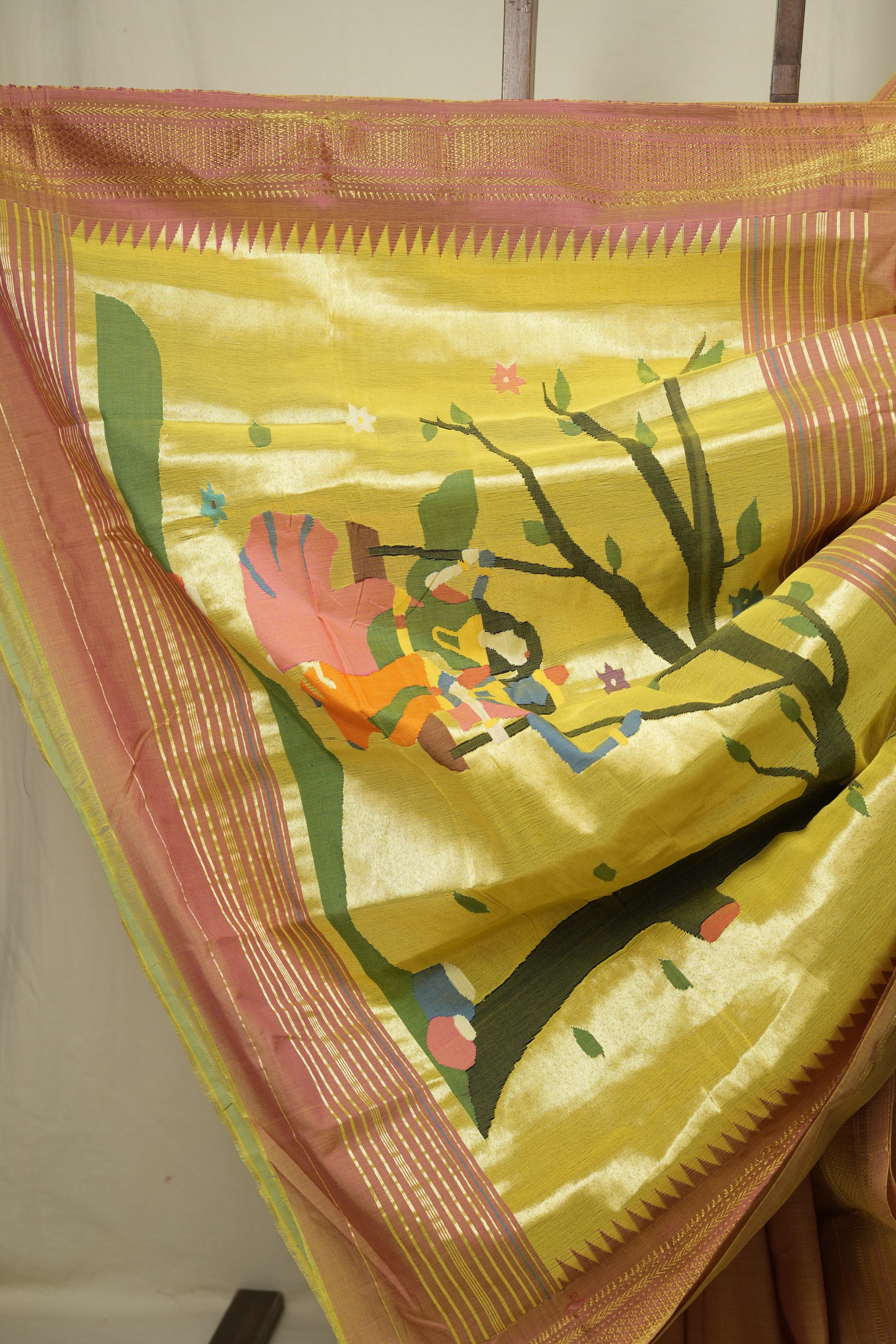 Two Tone Peach Cotton Paithani Saree - SRTTPCPS802