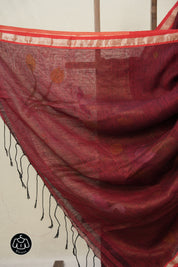 Maroon Linen Jamdani Saree - SPMLJS514