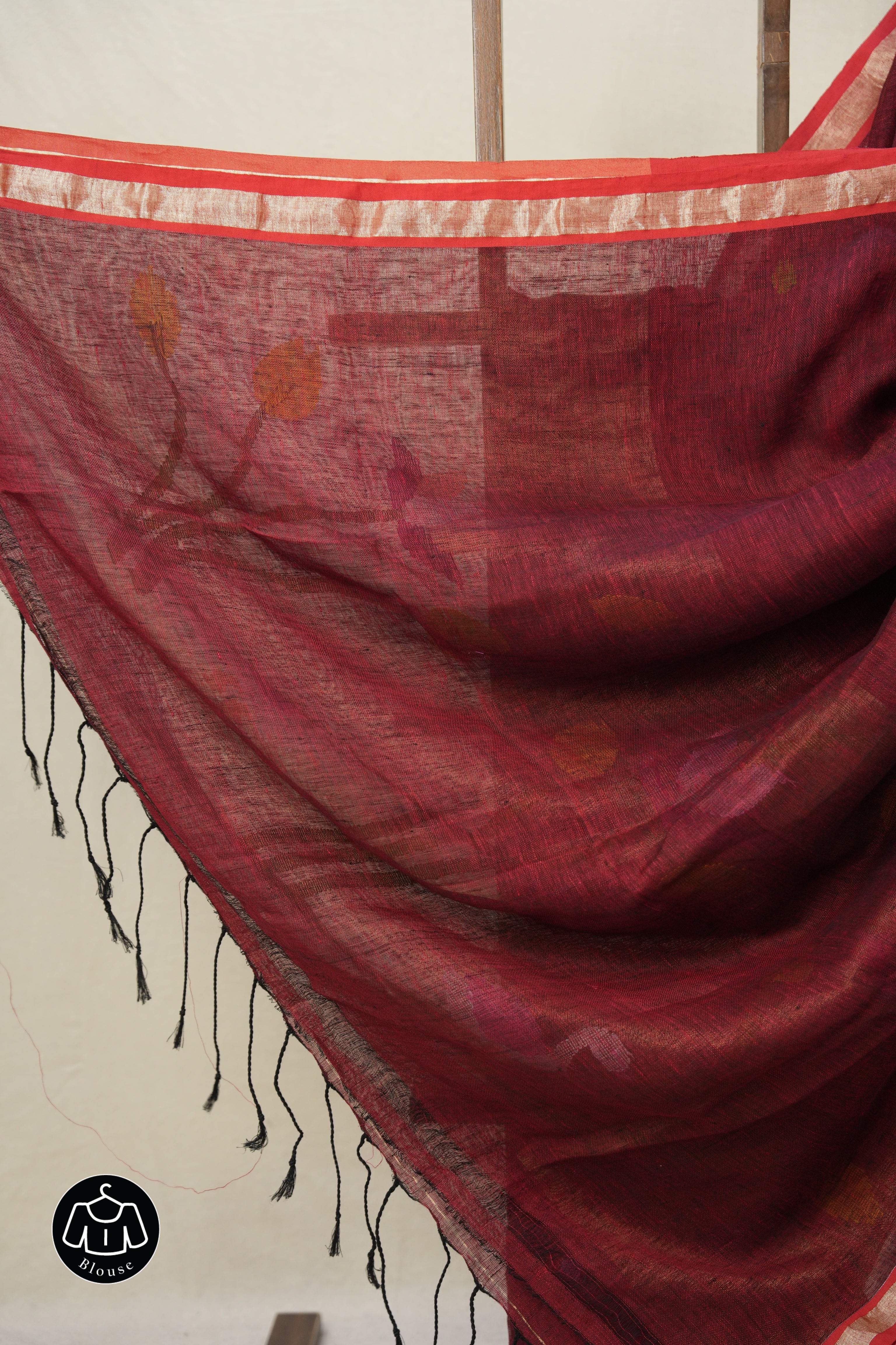 Maroon Linen Jamdani Saree - SPMLJS514