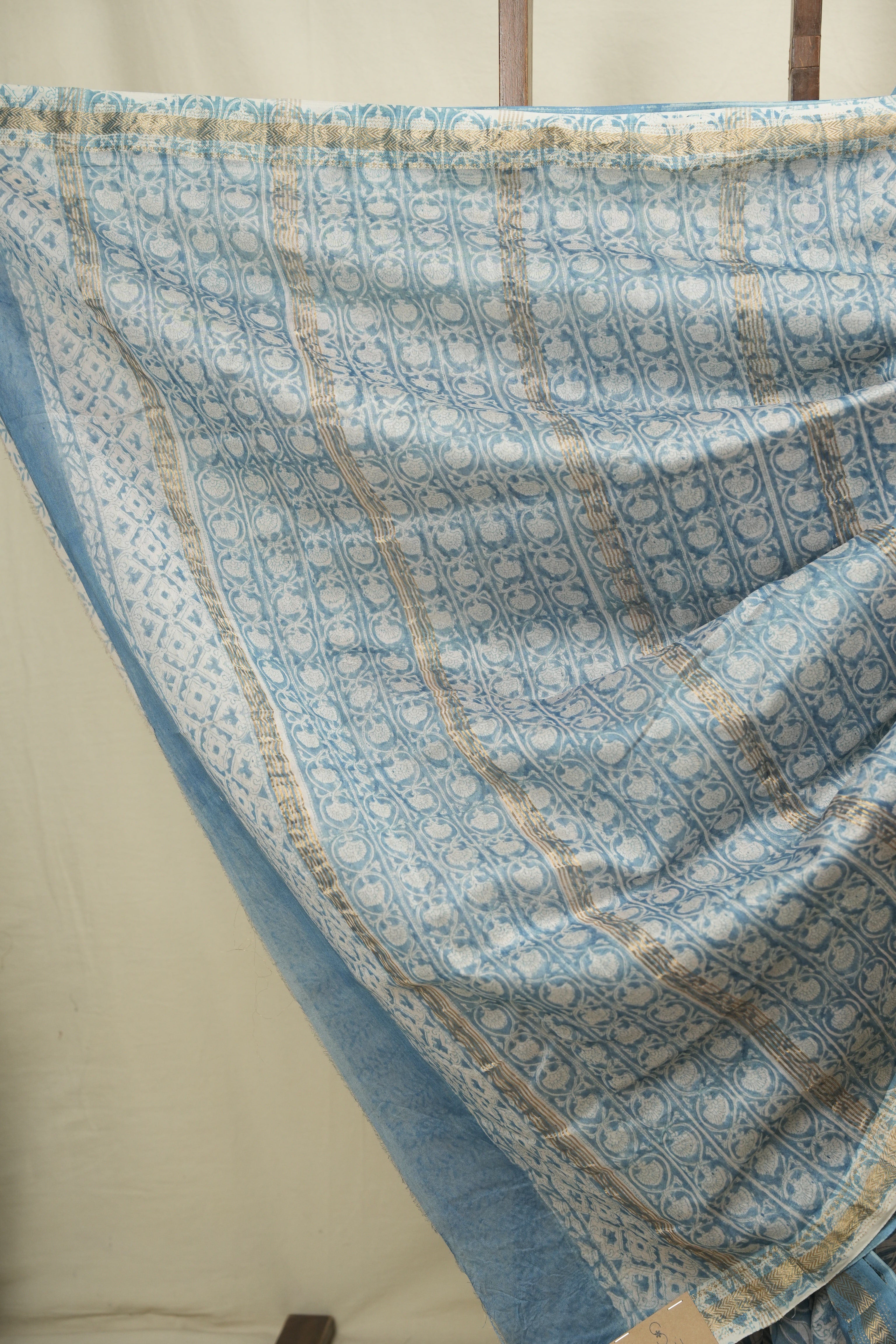 Sky Blue HBP Cotton Silk Saree With Maheshwari Border - SRSBCSS1830