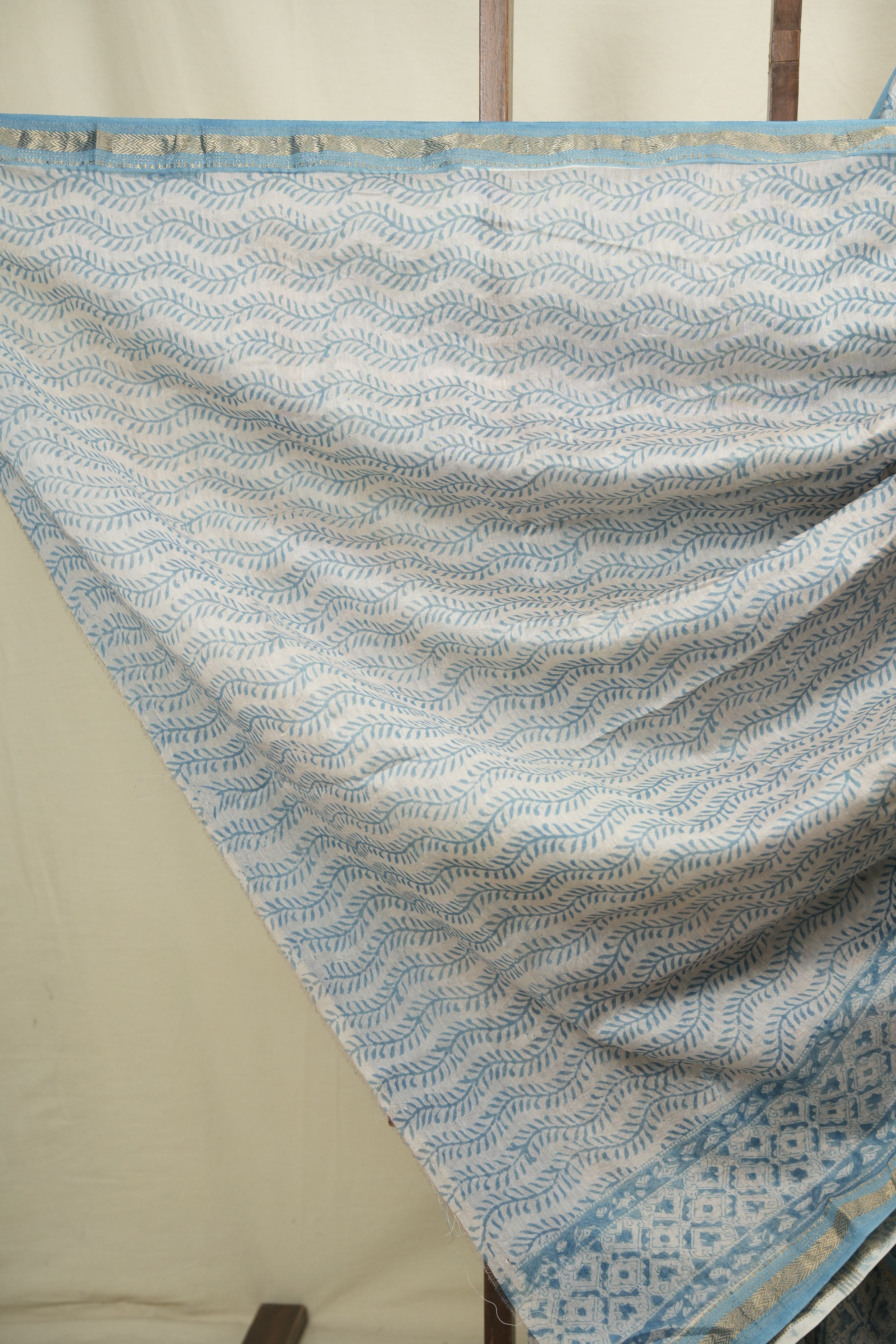 Sky Blue HBP Cotton Silk Saree With Maheshwari Border - SRSBCSS1830