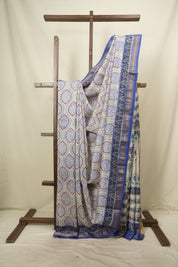 White HBP Cotton Silk Saree With Maheshwari Border - SRWCSS1825