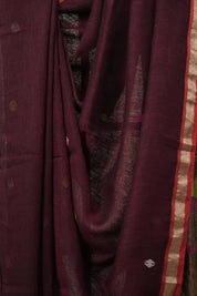 Wine Linen Jamdani Saree - SPWLJS515