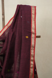 Wine Linen Jamdani Saree - SPWLJS515