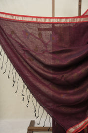 Wine Linen Jamdani Saree - SPWLJS515