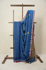 Peacock Blue Linen Jamdani Saree - SPBLJS512