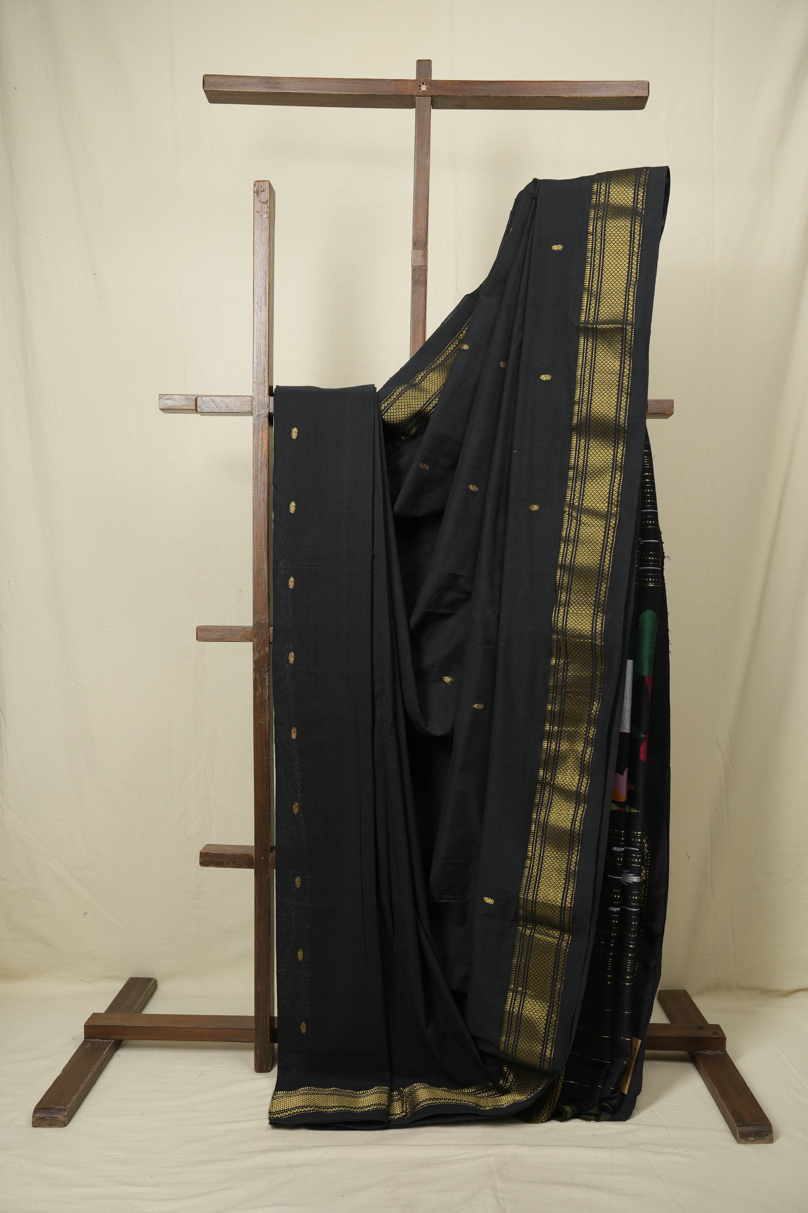 Black Cotton Paithani Saree - SRBCPS789