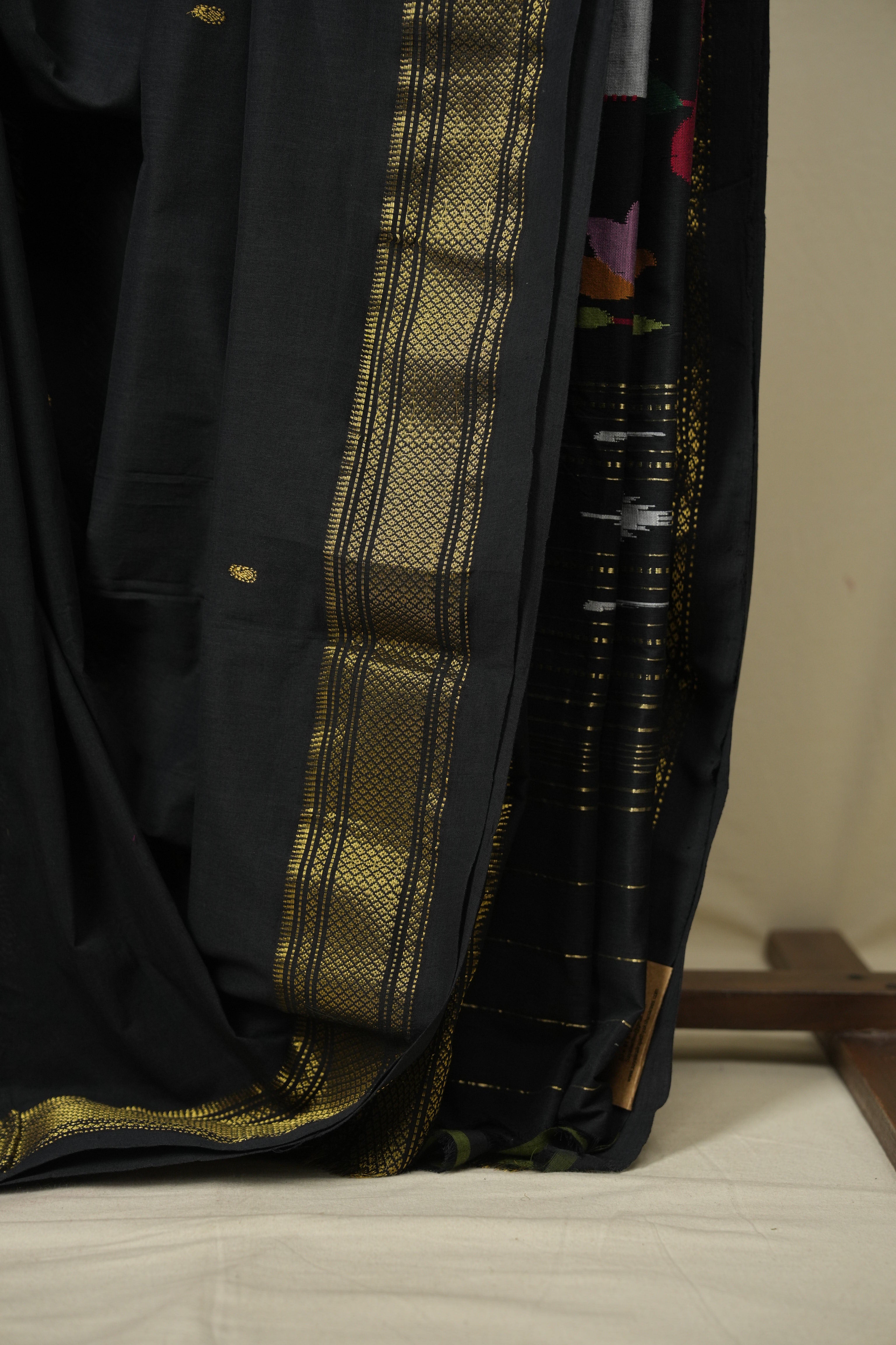 Black Cotton Paithani Saree - SRBCPS789