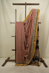 Off-White -Red HBP Cotton Silk Saree With Maheshwari Border - SROWRCSS1827