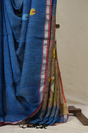 Peacock Blue Linen Jamdani Saree - SPBLJS512