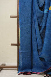 Peacock Blue Linen Jamdani Saree - SPBLJS512