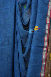 Peacock Blue Linen Jamdani Saree - SPBLJS512