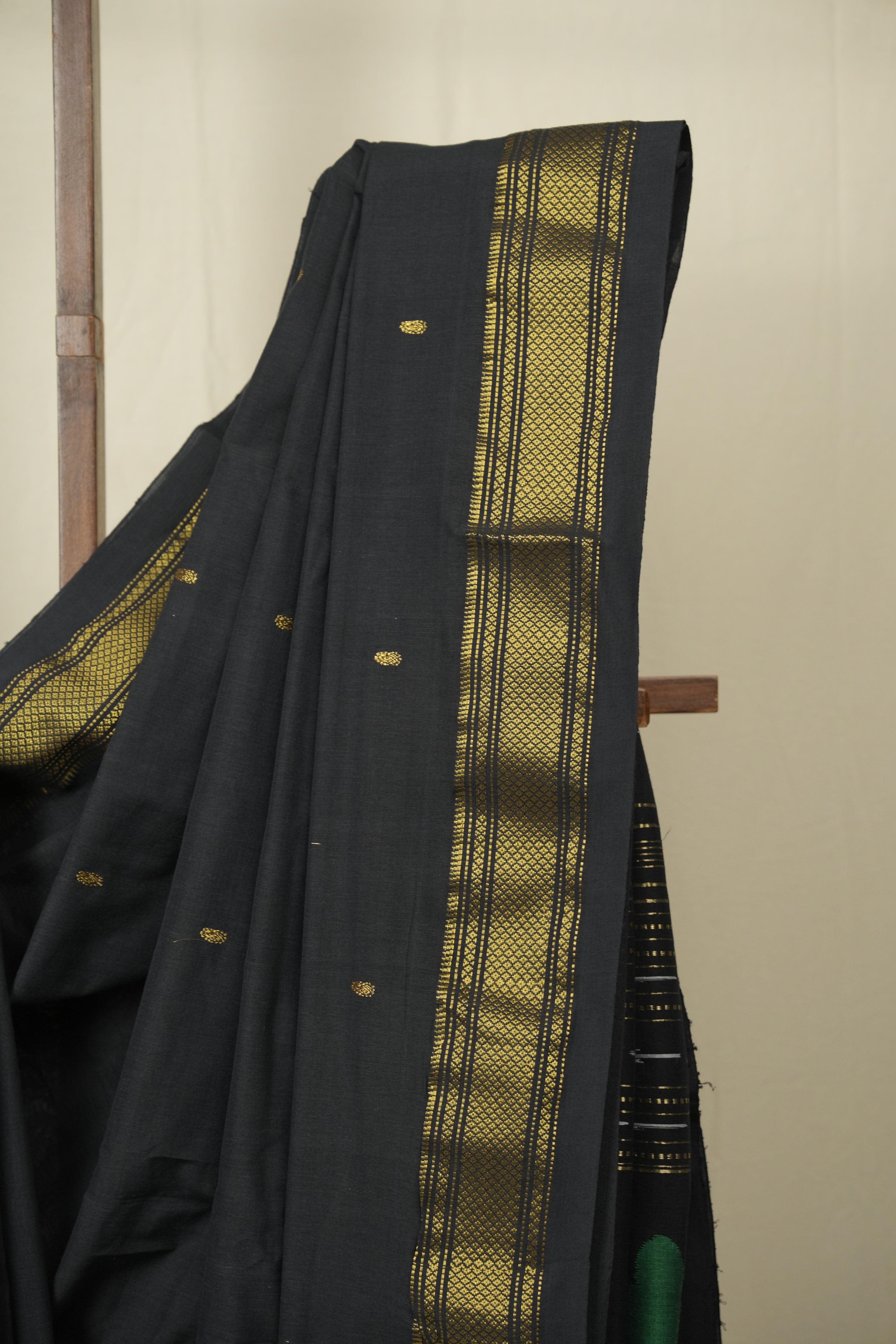 Black Cotton Paithani Saree - SRBCPS789