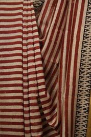 Off-White -Red HBP Cotton Silk Saree With Maheshwari Border - SROWRCSS1827