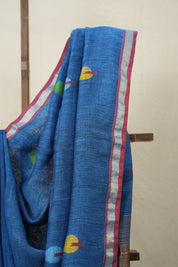 Peacock Blue Linen Jamdani Saree - SPBLJS512
