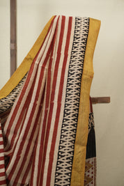 Off-White -Red HBP Cotton Silk Saree With Maheshwari Border - SROWRCSS1827