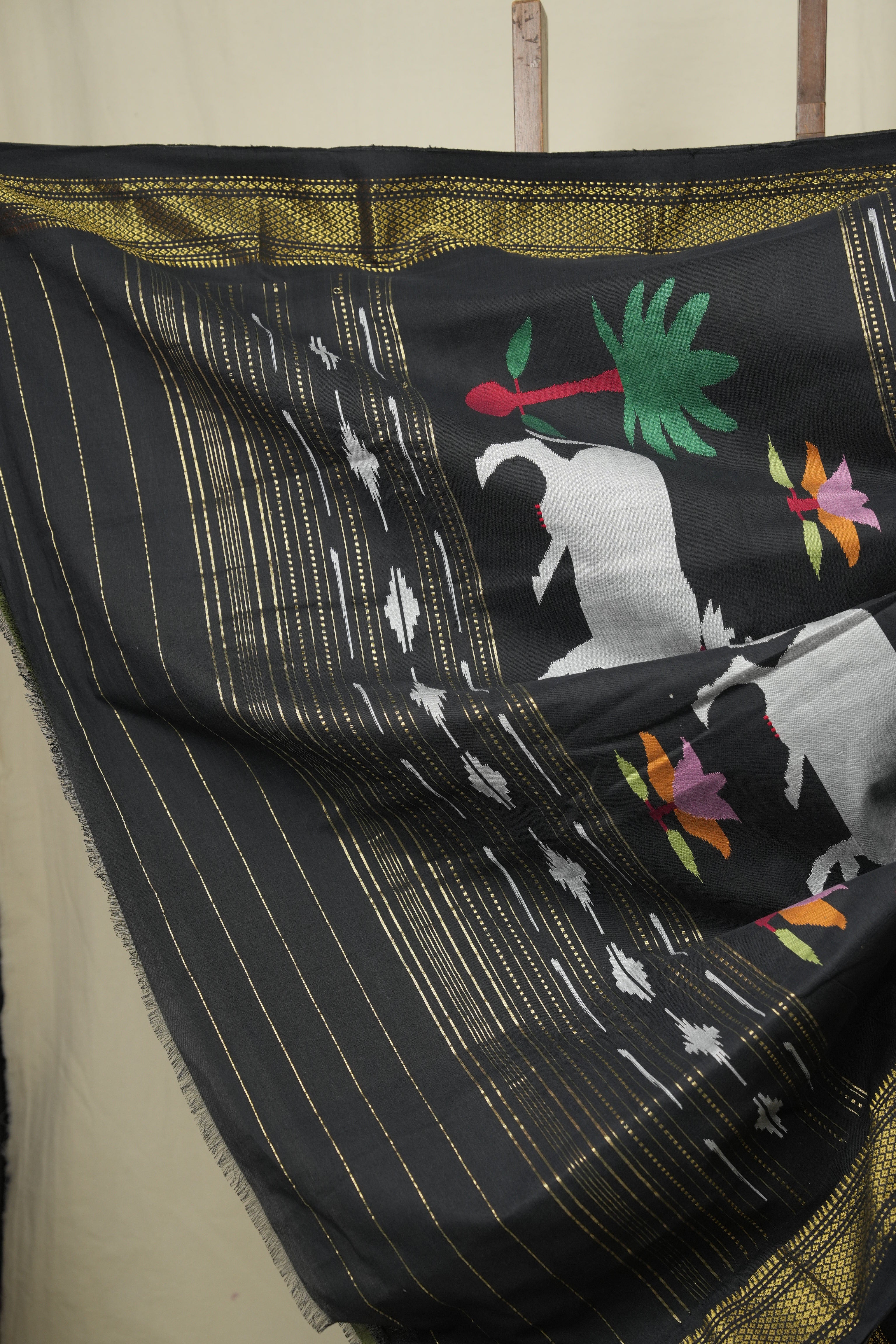 Black Cotton Paithani Saree - SRBCPS789