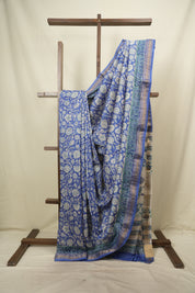Blue HBP Cotton Silk Saree With Maheshwari Border - SRBCSS1824