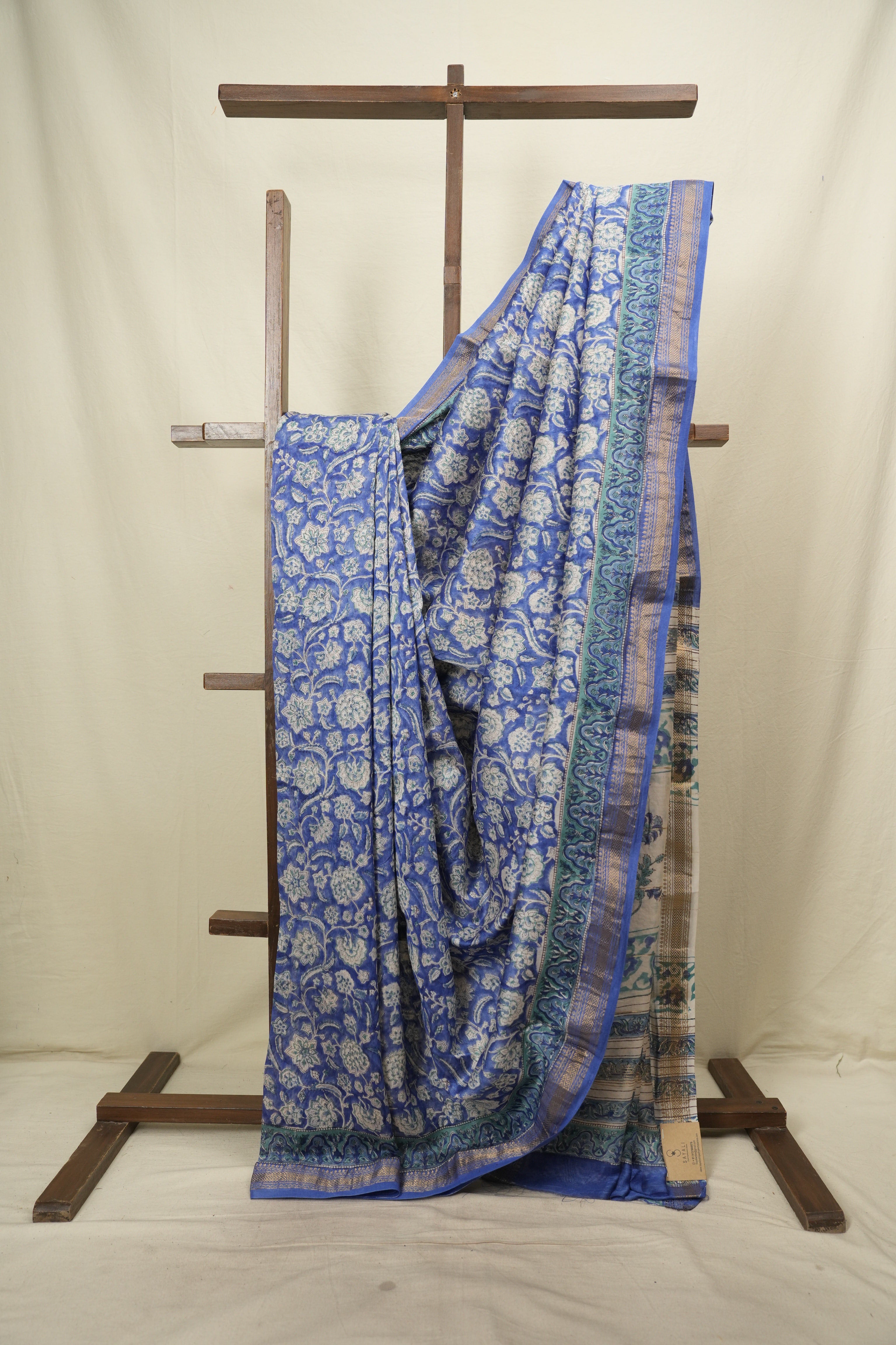 Blue HBP Cotton Silk Saree With Maheshwari Border - SRBCSS1824