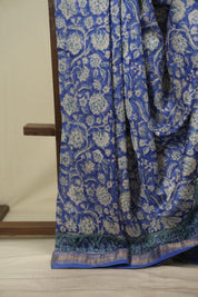Blue HBP Cotton Silk Saree With Maheshwari Border - SRBCSS1824