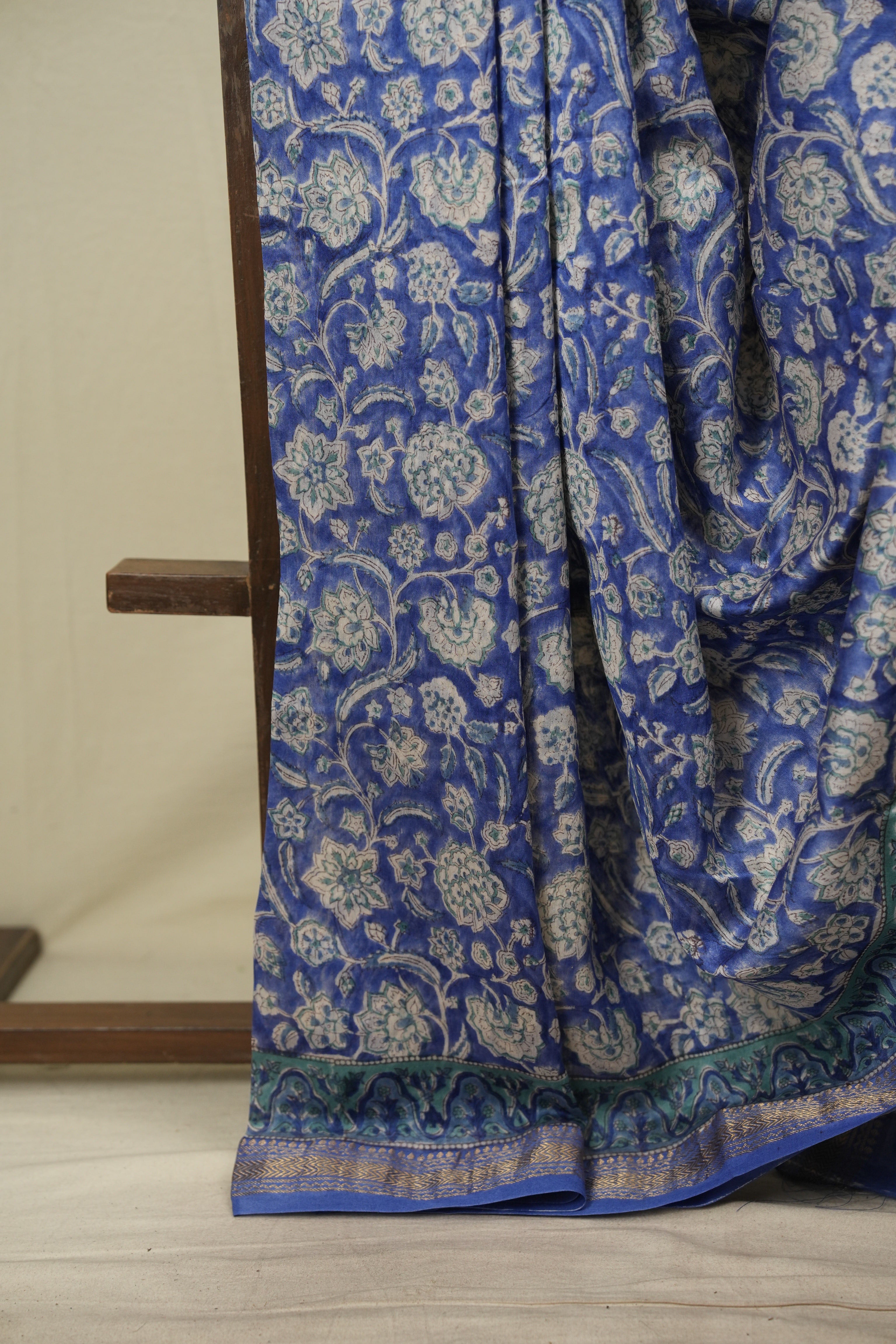 Blue HBP Cotton Silk Saree With Maheshwari Border - SRBCSS1824