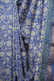 Blue HBP Cotton Silk Saree With Maheshwari Border - SRBCSS1824