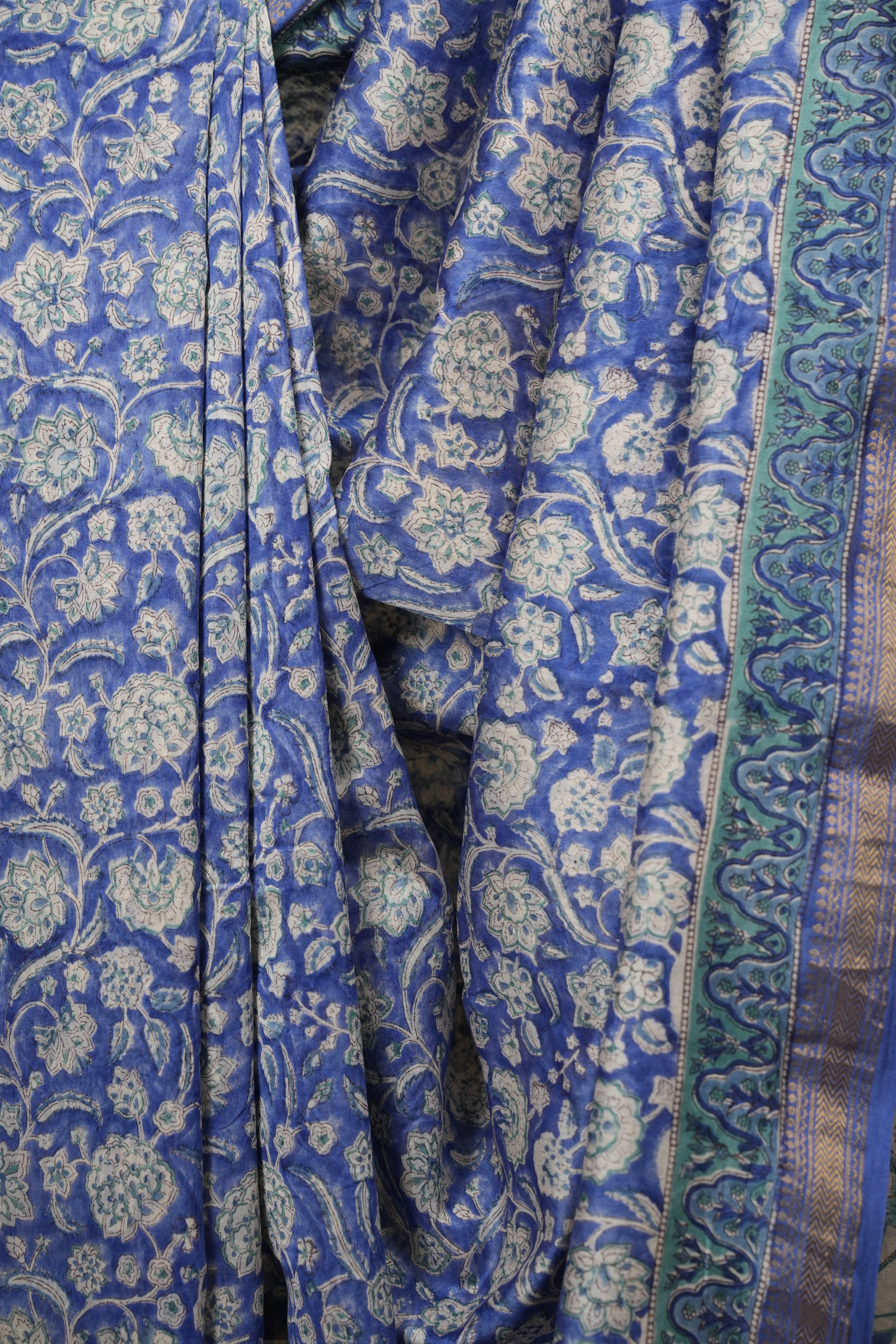 Blue HBP Cotton Silk Saree With Maheshwari Border - SRBCSS1824