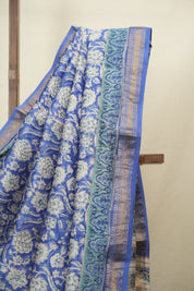Blue HBP Cotton Silk Saree With Maheshwari Border - SRBCSS1824