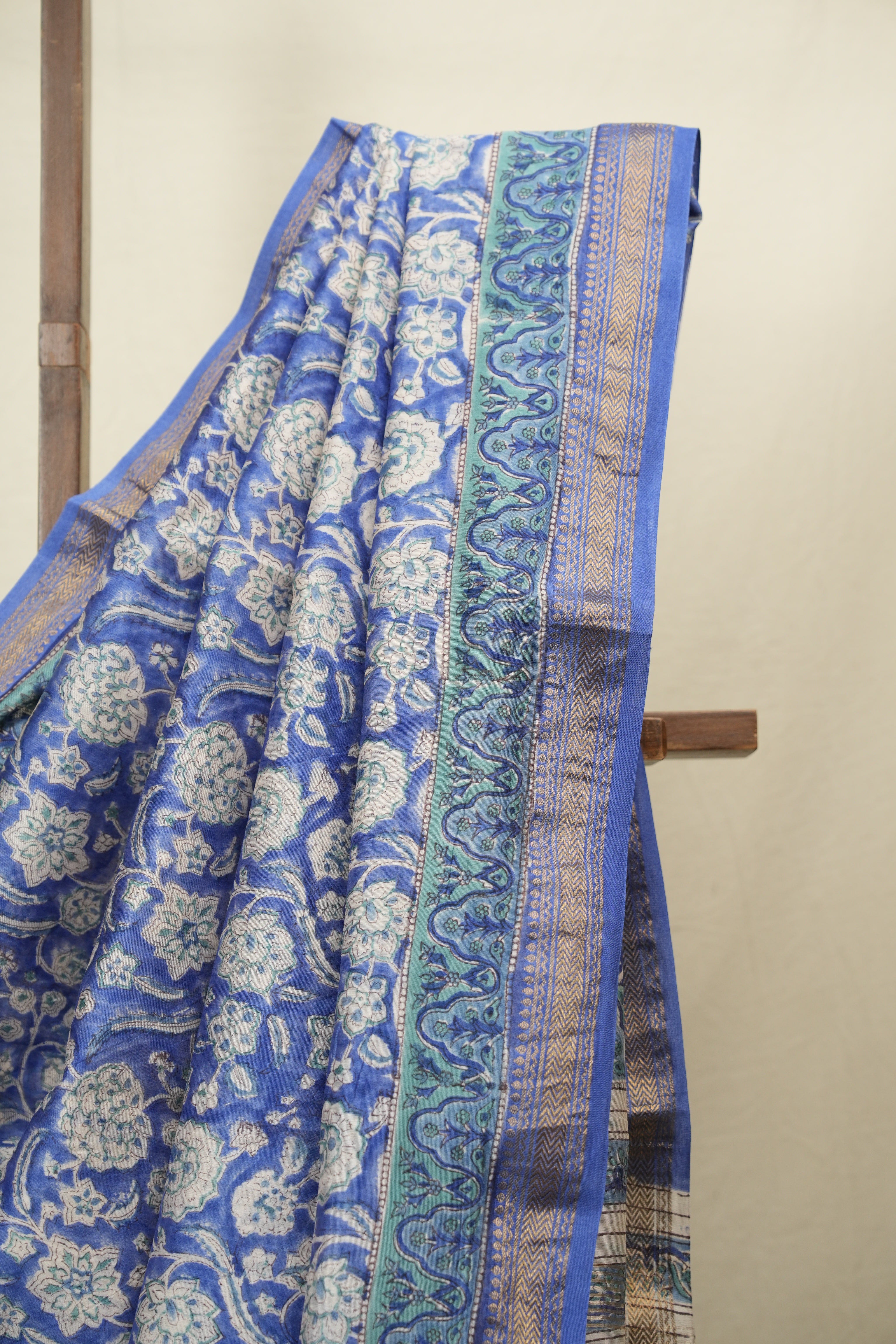 Blue HBP Cotton Silk Saree With Maheshwari Border - SRBCSS1824