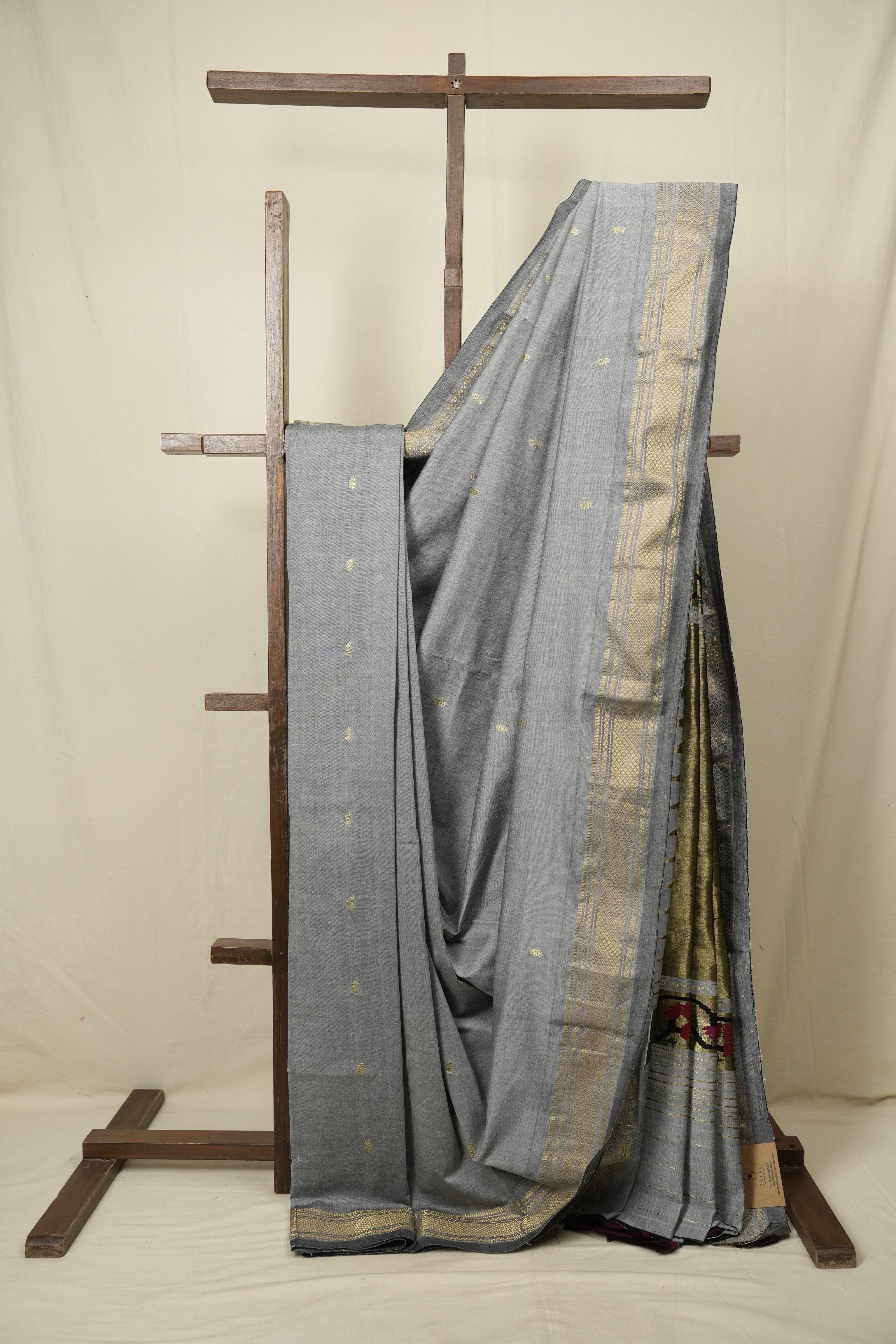 Grey Cotton Paithani Saree - SRGCPS796