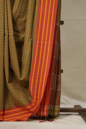 Olive Green Cotton Ilkal Saree  - SROGCIS644