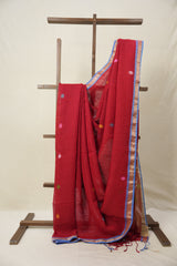 Red Linen Jamdani Saree - SRRLJS507