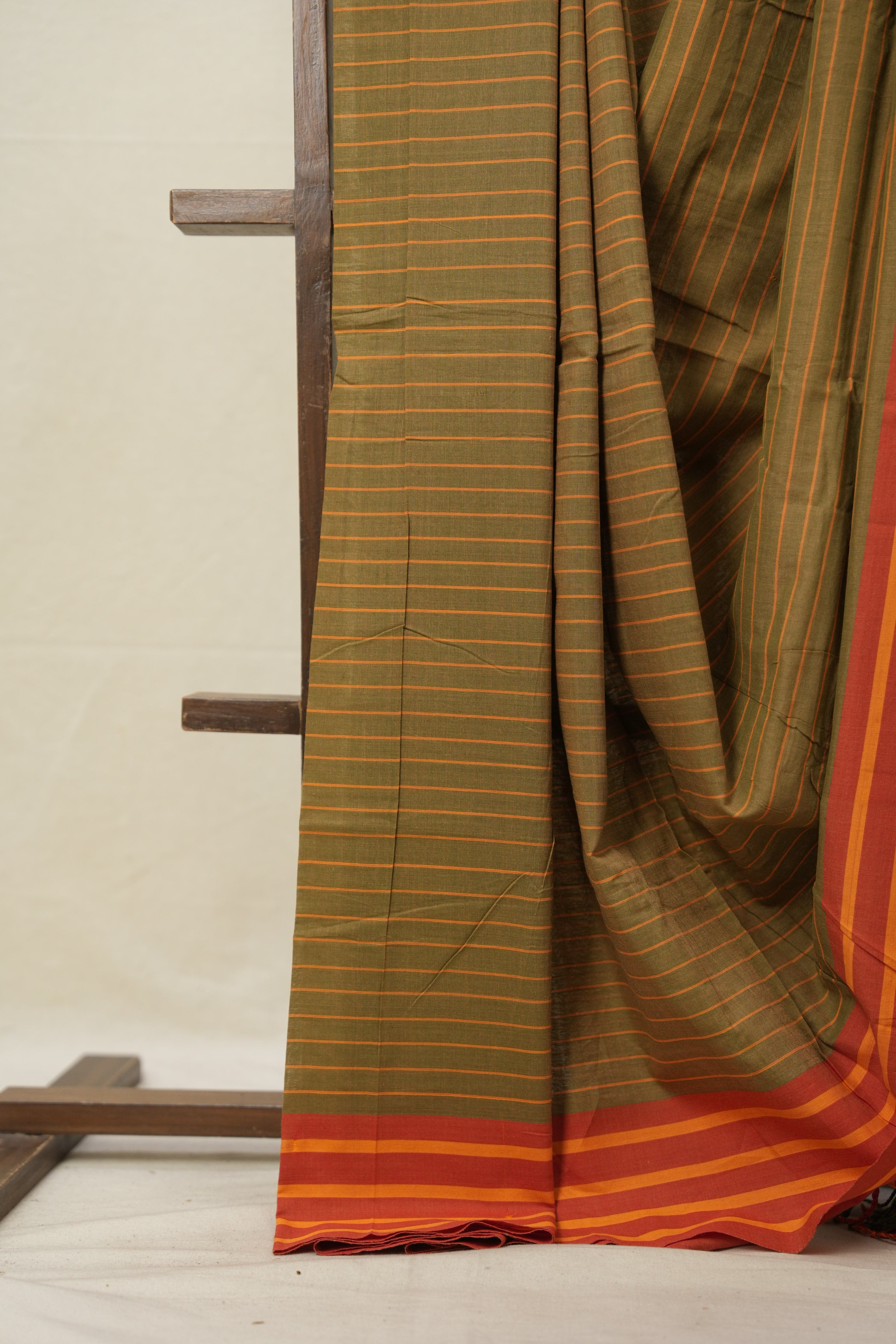Olive Green Cotton Ilkal Saree  - SROGCIS644