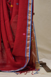 Red Linen Jamdani Saree - SRRLJS507
