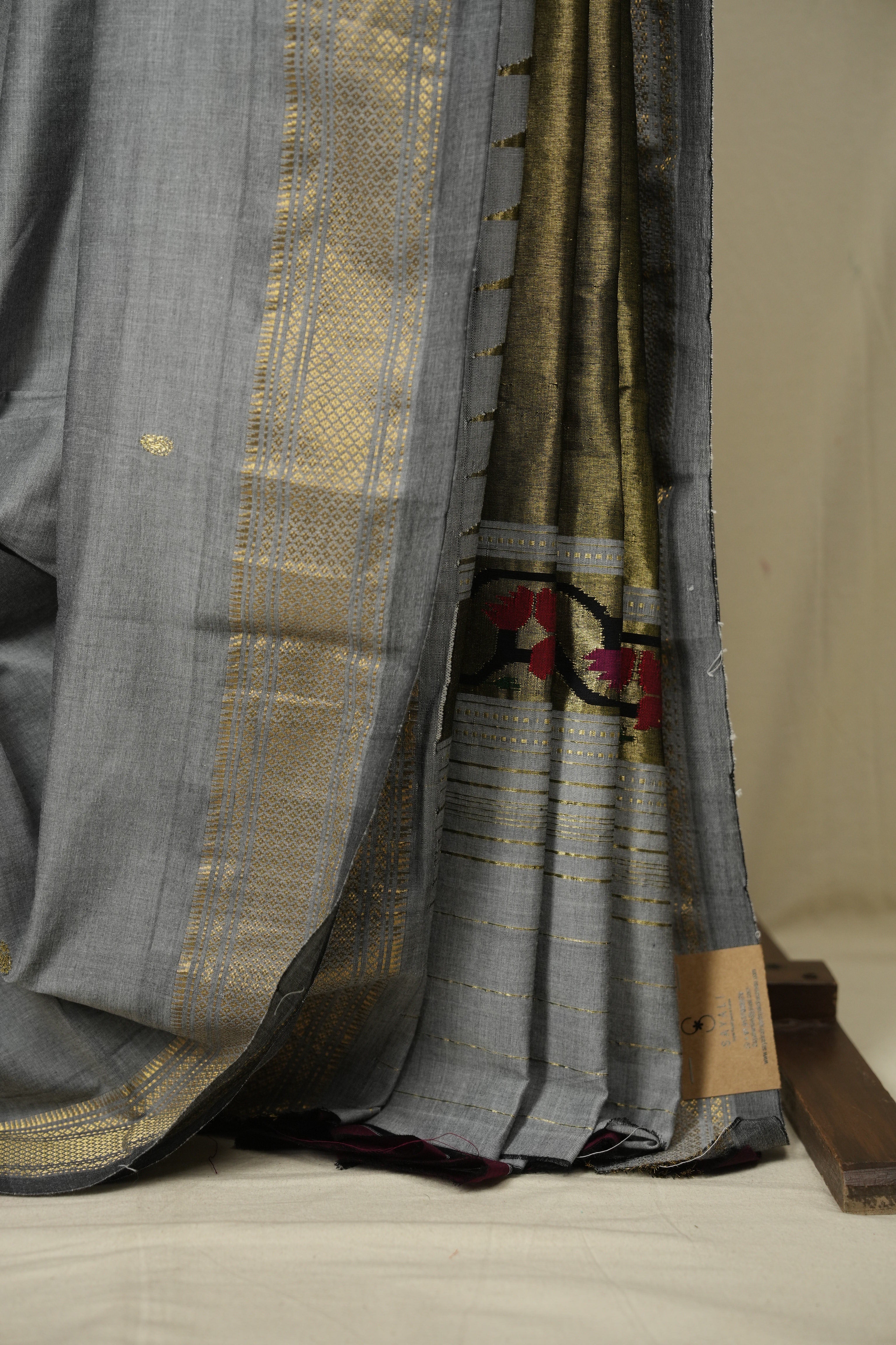 Grey Cotton Paithani Saree - SRGCPS796