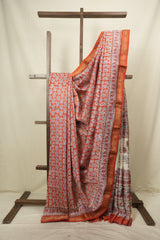 Orange HBP Cotton Silk Saree With Maheshwari Border - SROCSS1823