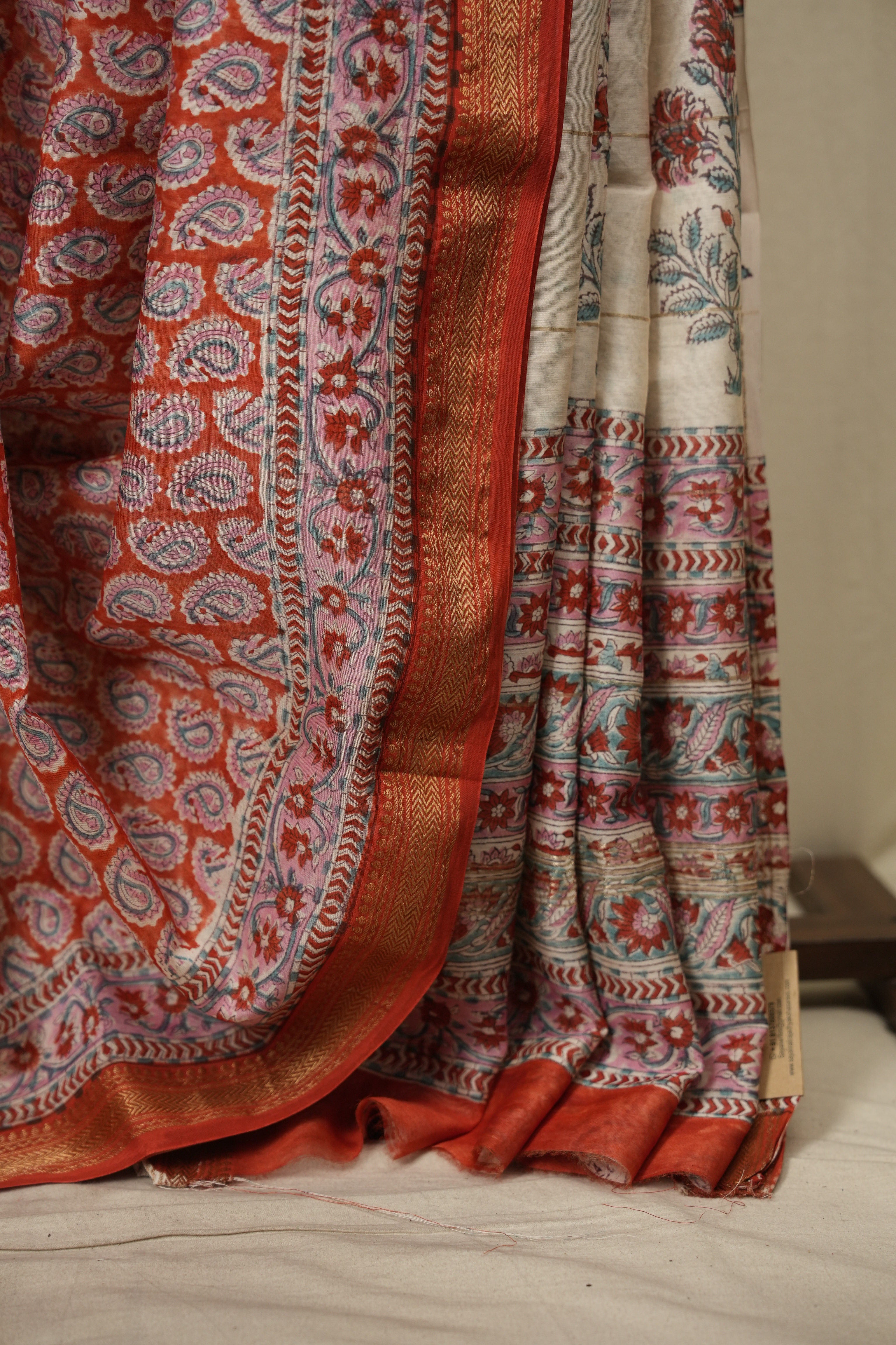 Orange HBP Cotton Silk Saree With Maheshwari Border - SROCSS1823